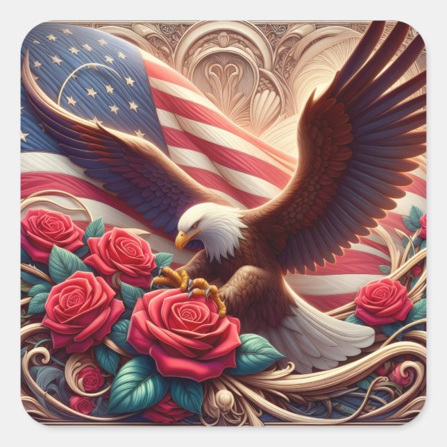 Pegatina Cuadrada Patriotic American Flag and Eagle (Anverso)