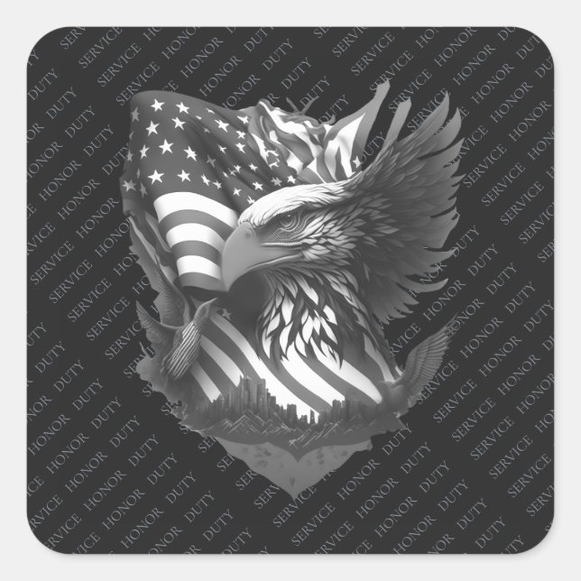 Pegatina Cuadrada Patriotic Appreciation Thank You Military Veterans (Anverso)