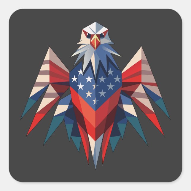 Pegatina Cuadrada Patriotic Bald Eagle Origami Style USA (Anverso)