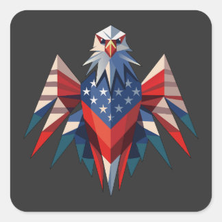 Pegatina Cuadrada Patriotic Bald Eagle Origami Style USA