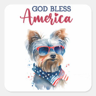 Pegatina Cuadrada Patriotic Dog-Yorkie