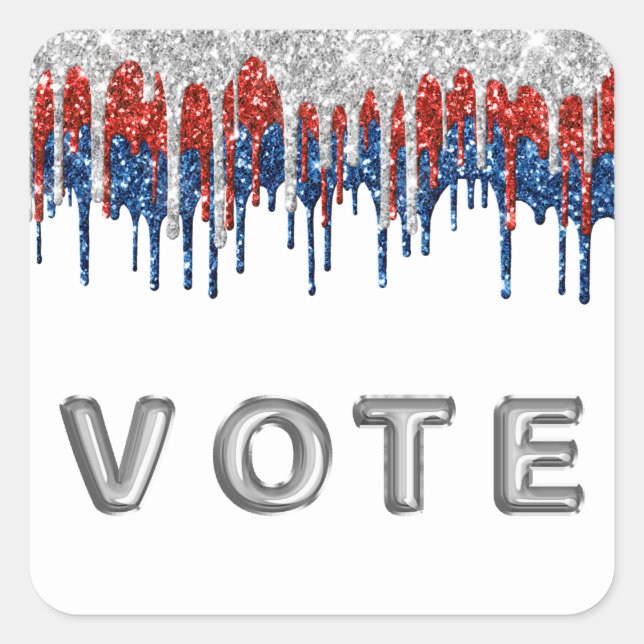 Pegatina Cuadrada Patriotic Glitter Drip Border Vote (Anverso)