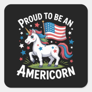 Pegatina Cuadrada Patriótico Americornio Unicornio 4 de Julio Patrió