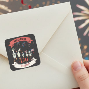 Pegatina Cuadrada Patriótico EEUU 250 años de libertad Silly Geese