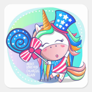 Pegatina Cuadrada Patriotismo vuelve a hacer que el unicornio vuelva