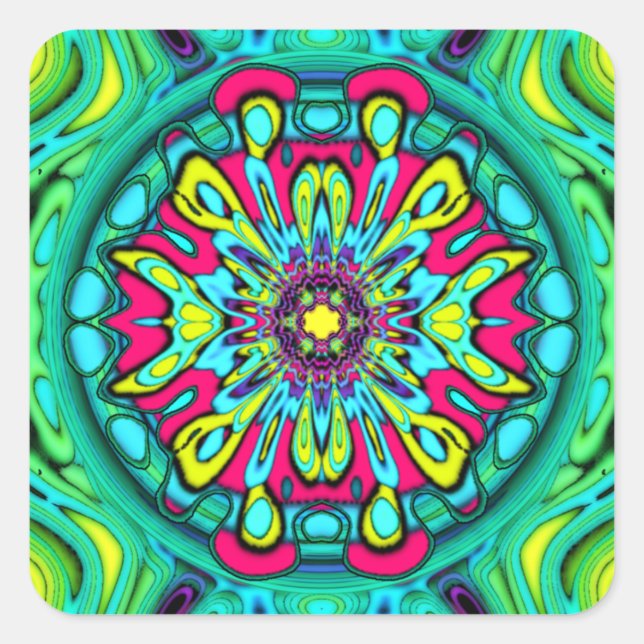 Pegatina Cuadrada Patrón abstracto de flores psicodélicas coloridas  (Anverso)