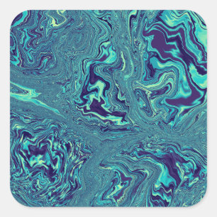 Pegatina Cuadrada Patrón abstracto de mármol líquido azul