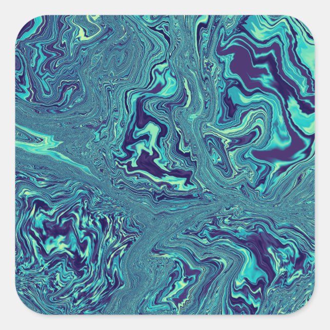 Pegatina Cuadrada Patrón abstracto de mármol líquido azul (Anverso)