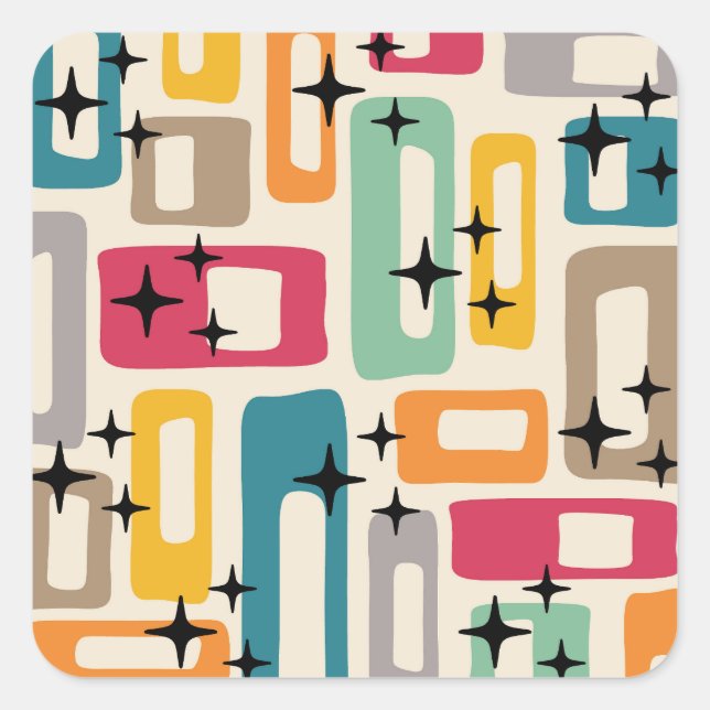 Pegatina Cuadrada Patrón abstracto moderno del siglo medio retro (Anverso)