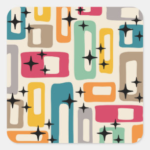 Pegatina Cuadrada Patrón abstracto moderno del siglo medio retro