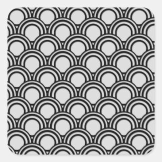 Pegatina Cuadrada Patrón abstracto retro de arte negro y blanco