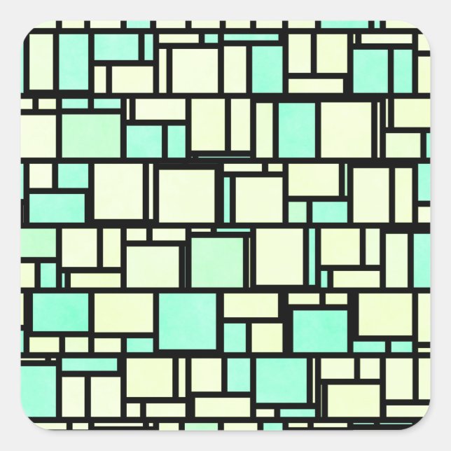 Pegatina Cuadrada Patrón amarillo verde geométrico (Anverso)