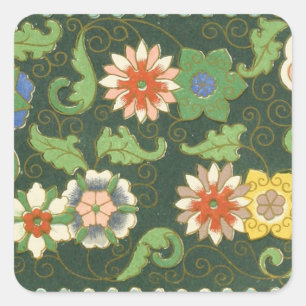 Pegatina Cuadrada Patrón Antiguo Cloisonné Chino: Verde Jade
