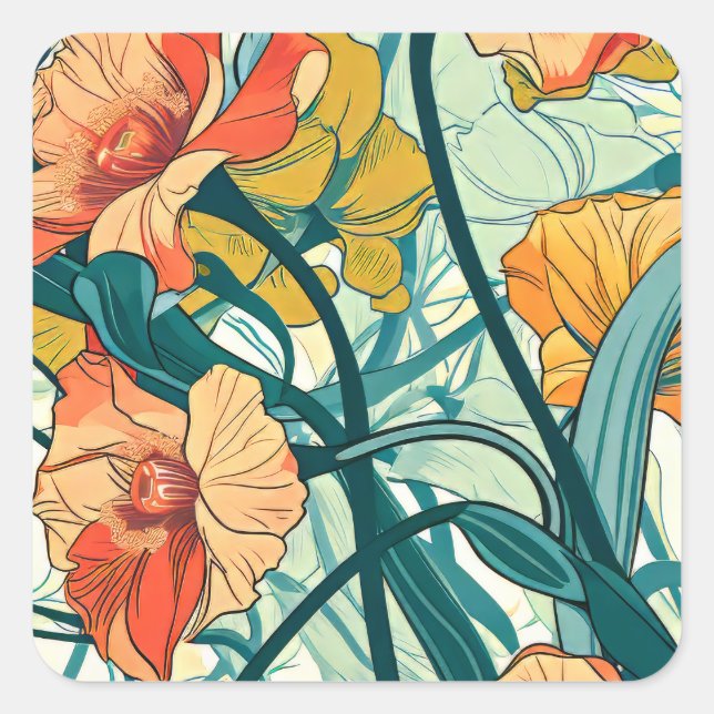Pegatina Cuadrada Patrón Art Nouveau (Anverso)