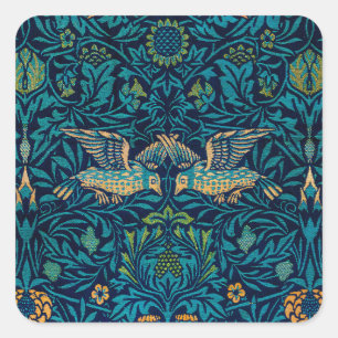 Pegatina Cuadrada Patrón Art Nouveau floral de pájaros de William Mo