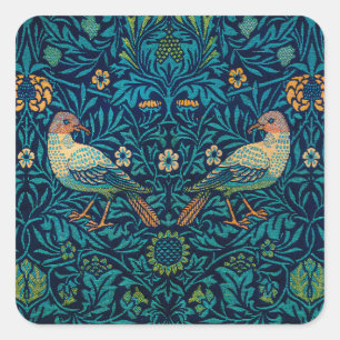 Pegatina Cuadrada Patrón Art Nouveau floral de pájaros de William Mo