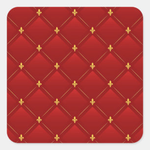 Pegatina Cuadrada Patrón Art Nouveau rojo y oro