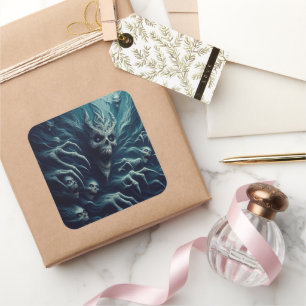 Pegatina Cuadrada Patrón asustado, fantasía oscura