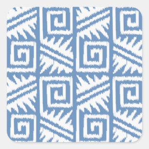 Pegatina Cuadrada Patrón Azteca Ikat - Azul cielo y blanco