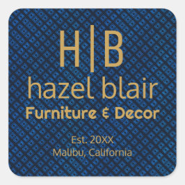 Pegatina Cuadrada Patrón azul elegante | Logotipo comercial del mono
