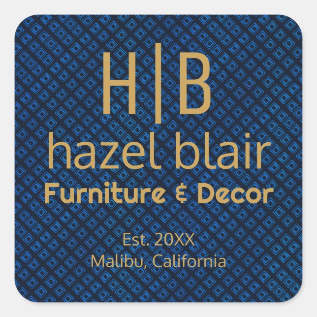 Pegatina Cuadrada Patrón azul elegante | Logotipo comercial del mono (Anverso)
