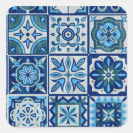 Pegatina Cuadrada Patrón Azulejos Azul Portugal