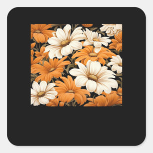Pegatina Cuadrada patrón blanco - flor silvestre de cottagecore whim