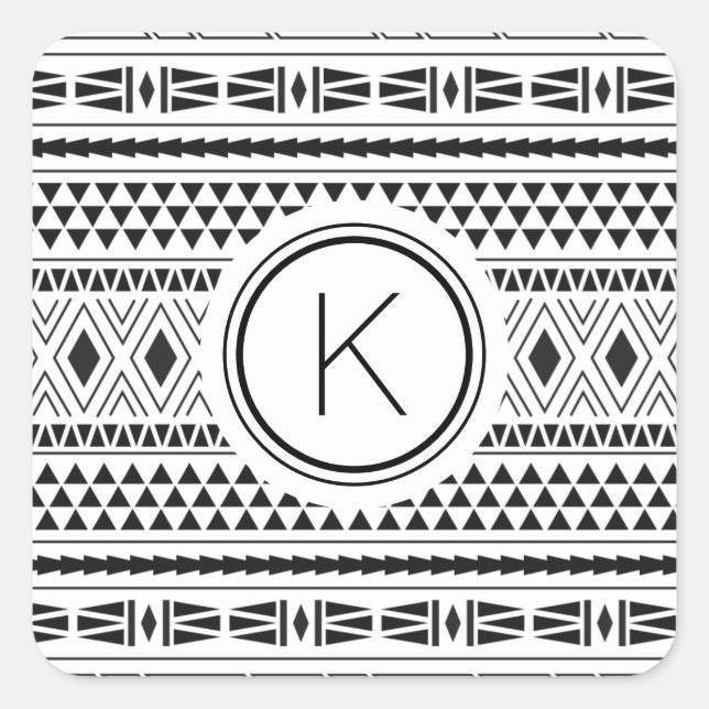 Pegatina Cuadrada Patrón blanco negro (Anverso)