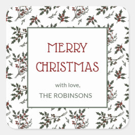 Pegatina Cuadrada Patrón Botánico de Berries para los Navidades de H