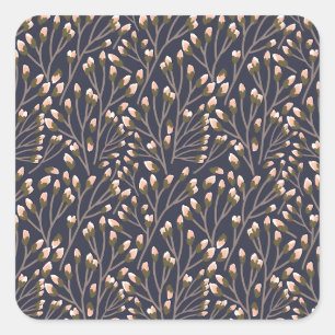 Pegatina Cuadrada Patrón botánico de color azul estilo vintage cuadr