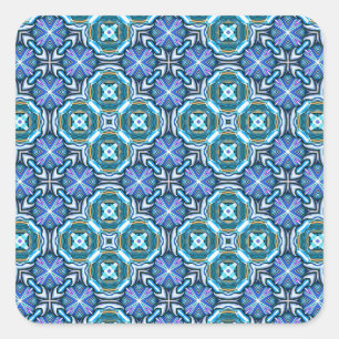 Pegatina Cuadrada Patrón caleidoscópico vibrante en azules