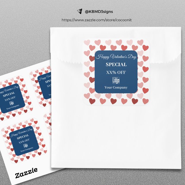 Pegatina Cuadrada Patrón cardíaco especial El día de San Valentín mo (Modern Valentine's Day Special Heart Pattern Square Sticker, Blue Read Heart Pattern)