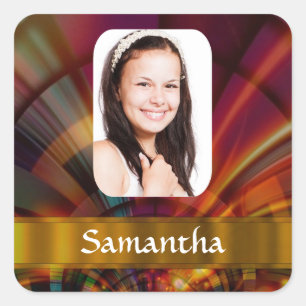 Pegatina Cuadrada Patrón circular rojo bronce