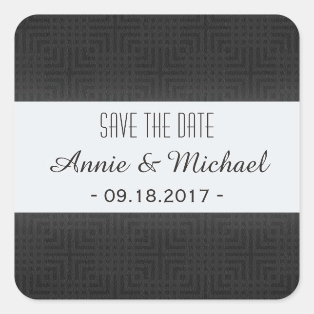 Pegatina Cuadrada Patrón clásico -blanco y negro- Guardar la fecha (Anverso)