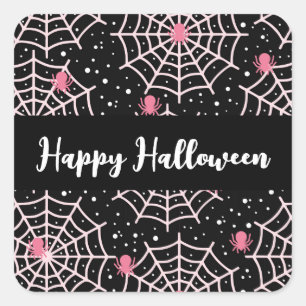 Pegatina Cuadrada Patrón Cobwebs y Spiders de Halloween