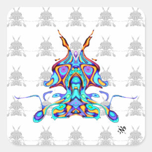 Pegatina Cuadrada Patrón colorido (pareidolia) - Loro espacial v2
