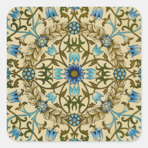 Pegatina Cuadrada Patrón continuo vintage azul de William Morris con