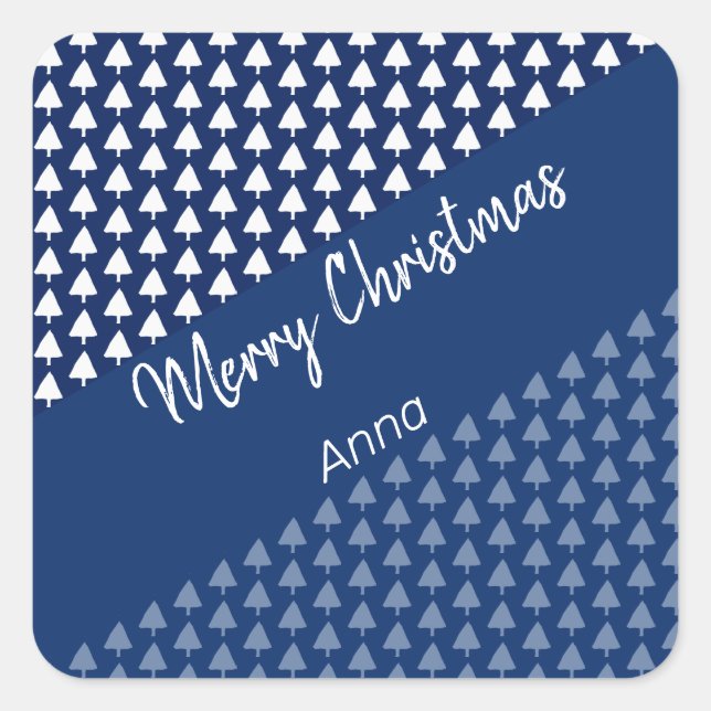 Pegatina Cuadrada Patrón de agua del árbol blanco azul (Anverso)