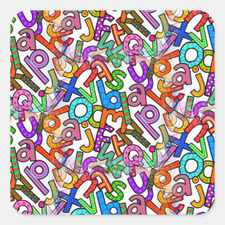 Pegatina Cuadrada Patrón de alfabeto minúsculo Doodle