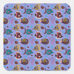 Pegatina Cuadrada Patrón de animales acuáticos   vida submarina en