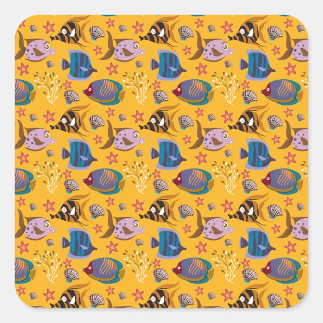 Pegatina Cuadrada Patrón de animales acuáticos | vida submarina en e (Anverso)