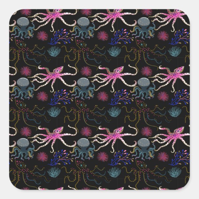 Pegatina Cuadrada Patrón de animales acuáticos | vida submarina en l (Anverso)