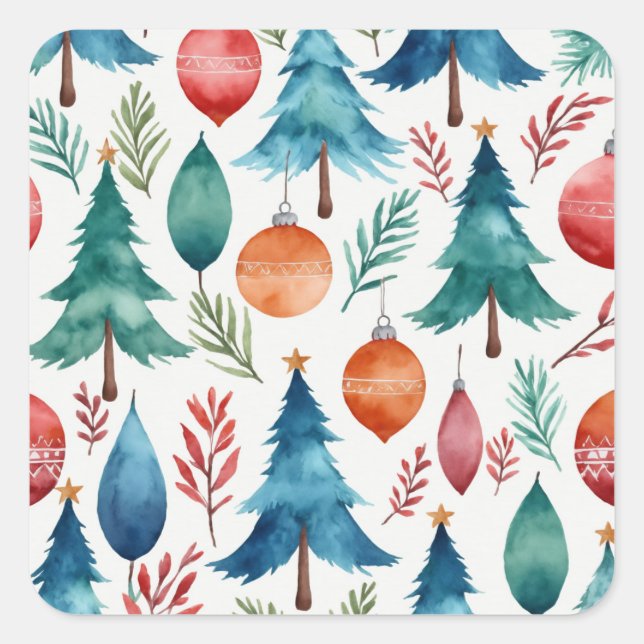 Pegatina Cuadrada Patrón de árbol de Navidad (Anverso)