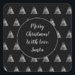 Pegatina Cuadrada Patrón de árbol de Navidad gris negro y plateado<br><div class="desc">Patrón de árbol de Navidad gris negro y falso plateado Navidades elegantes Pegatina de etiqueta de regalo,  puede cambiar todo el texto</div>
