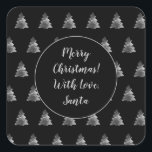 Pegatina Cuadrada Patrón de árbol de Navidad gris negro y plateado<br><div class="desc">Patrón de árbol de Navidad gris negro y falso plateado Navidades elegantes Pegatina de etiqueta de regalo,  puede cambiar todo el texto</div>