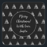 Pegatina Cuadrada Patrón de árbol de Navidad gris negro y plateado<br><div class="desc">Patrón de árbol de Navidad gris negro y falso plateado Navidades elegantes Pegatina de etiqueta de regalo,  puede cambiar todo el texto</div>