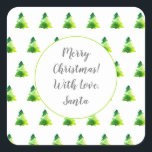 Pegatina Cuadrada Patrón de árbol de Navidad verde de primavera mode<br><div class="desc">Patrón de árbol de Navidad verde de primavera moderna Navidades elegantes Pegatina de etiqueta de regalo,  puede cambiar todo el texto</div>