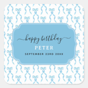 Pegatina Cuadrada Patrón de arco azul de color de agua de fondo