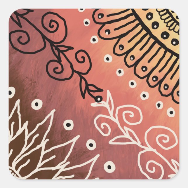 Pegatina Cuadrada Patrón de arte gracioso rojo (Anverso)