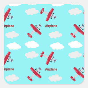 Pegatina Cuadrada Patrón de avión en azul